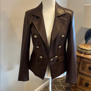 Central Park West Brown Leather Blazer